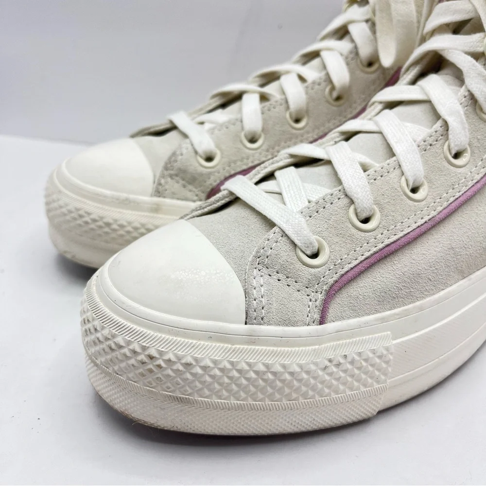 Converse Chuck Taylor Women’s 8.5 Platform High Top Suede Sneakers Pink Piping